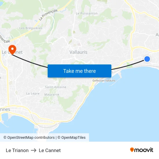 Le Trianon to Le Cannet map