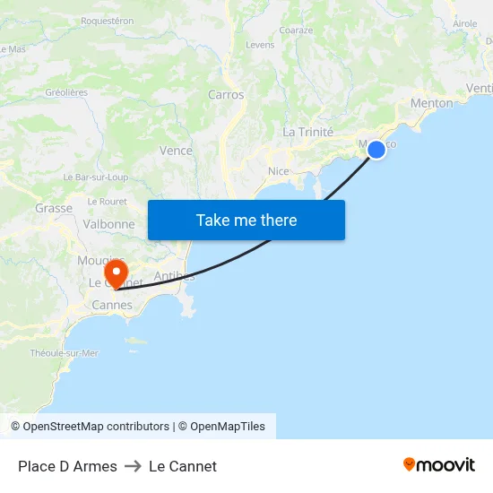 Place D Armes to Le Cannet map