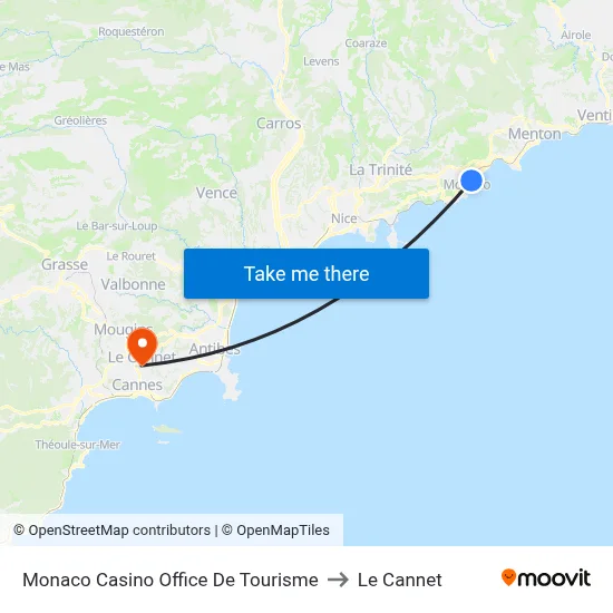 Monaco Casino Office De Tourisme to Le Cannet map