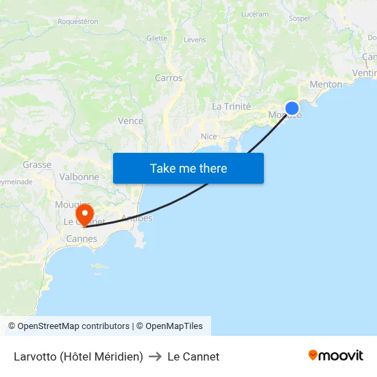 Larvotto (Hôtel Méridien) to Le Cannet map