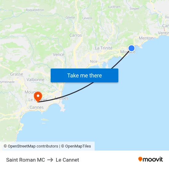 Saint Roman MC to Le Cannet map