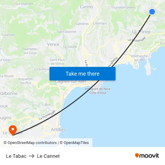 Le Tabac to Le Cannet map