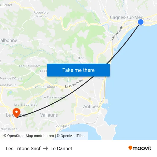 Les Tritons Sncf to Le Cannet map
