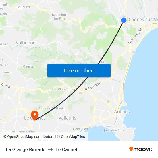 La Grange Rimade to Le Cannet map