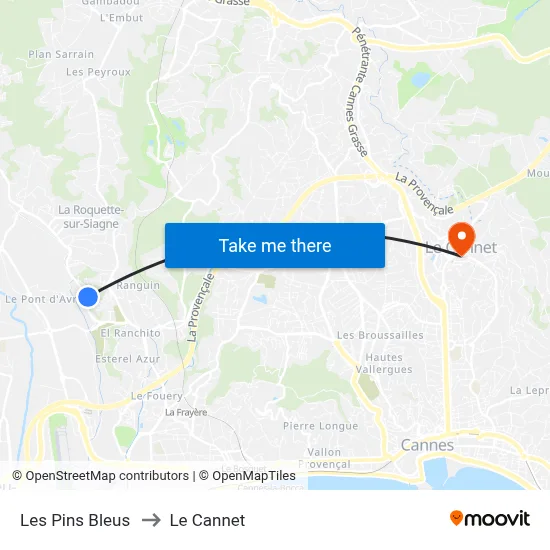 Les Pins Bleus to Le Cannet map
