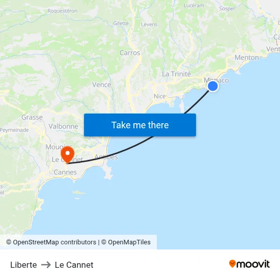 Liberte to Le Cannet map