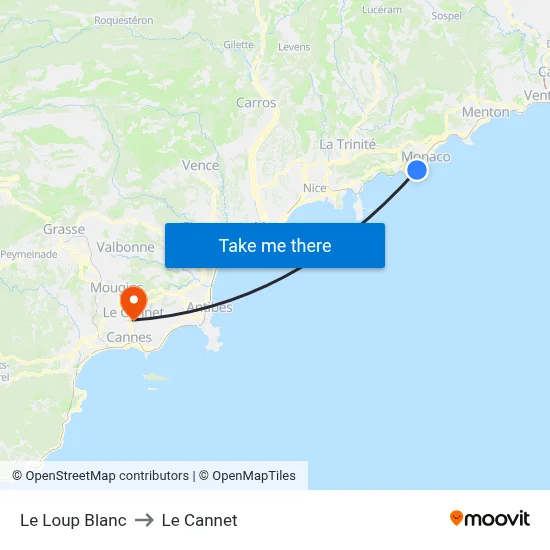 Le Loup Blanc to Le Cannet map