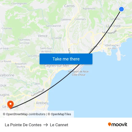La Pointe De Contes to Le Cannet map