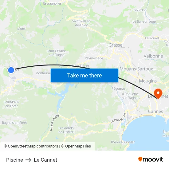 Piscine to Le Cannet map
