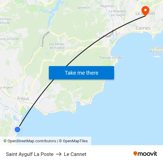 Saint Aygulf La Poste to Le Cannet map