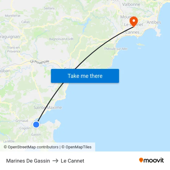 Marines De Gassin to Le Cannet map