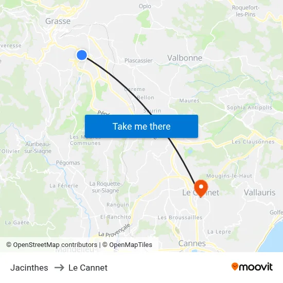 Jacinthes to Le Cannet map