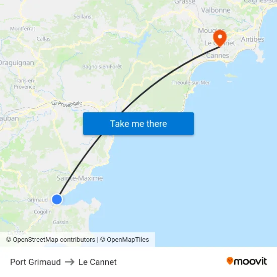 Port Grimaud to Le Cannet map