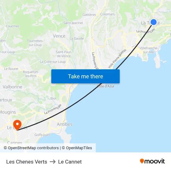 Les Chenes Verts to Le Cannet map