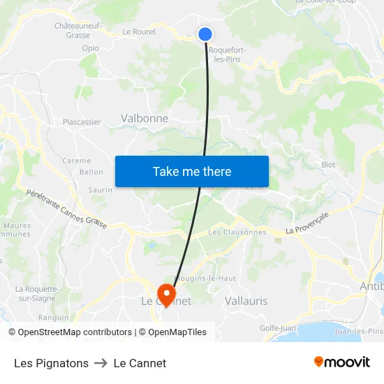 Les Pignatons to Le Cannet map