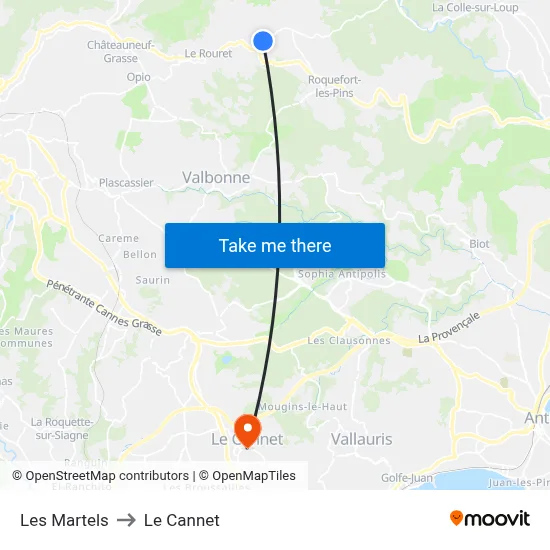 Les Martels to Le Cannet map