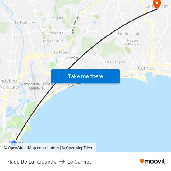 Plage De La Raguette to Le Cannet map