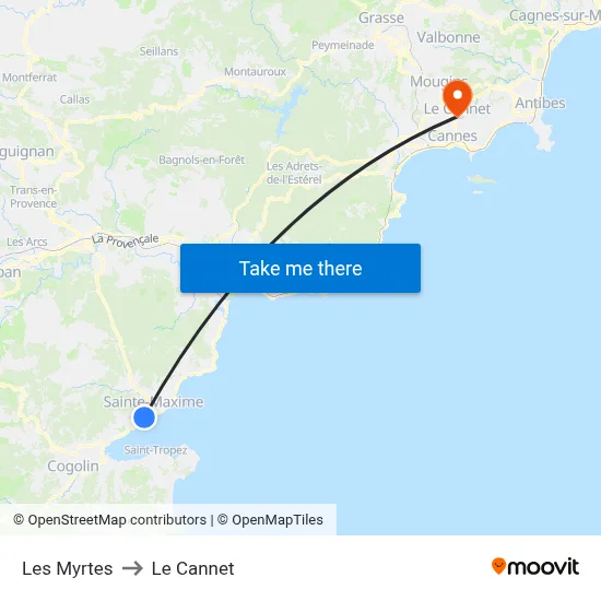 Les Myrtes to Le Cannet map