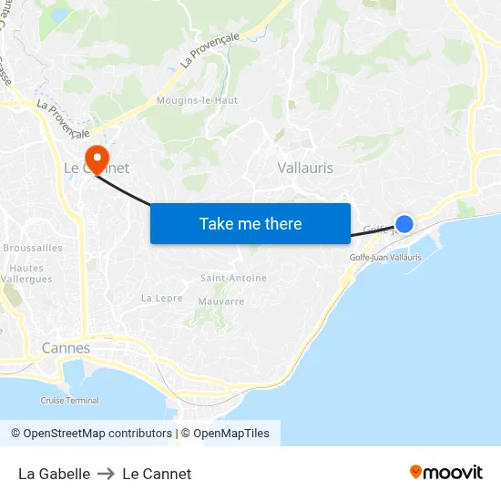 La Gabelle to Le Cannet map