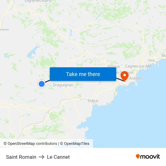 Saint Romain to Le Cannet map