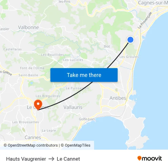 Hauts Vaugrenier to Le Cannet map