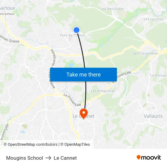 Mougins School to Le Cannet map