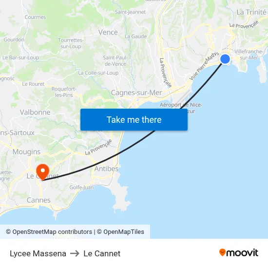 Lycee Massena to Le Cannet map