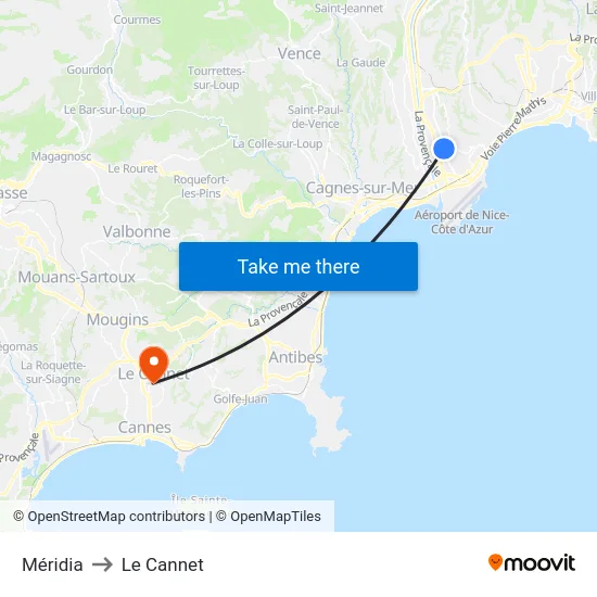 Méridia to Le Cannet map