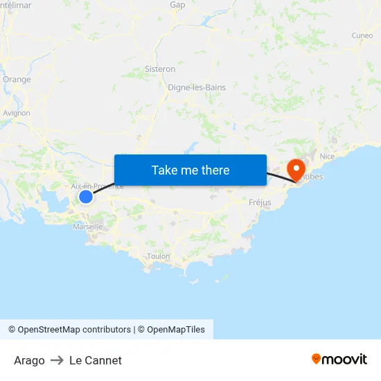 Arago to Le Cannet map