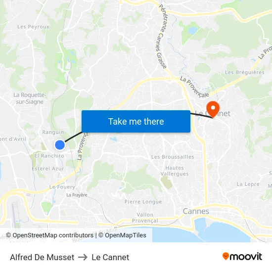 Alfred De Musset to Le Cannet map