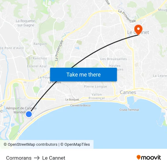 Cormorans to Le Cannet map