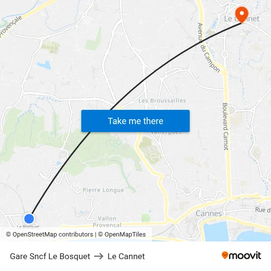Gare Sncf Le Bosquet to Le Cannet map