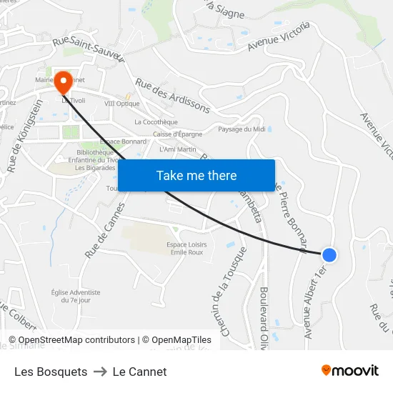 Les Bosquets to Le Cannet map
