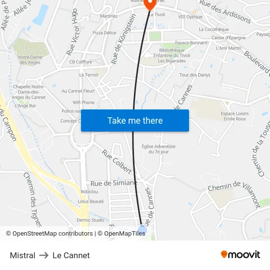 Mistral to Le Cannet map