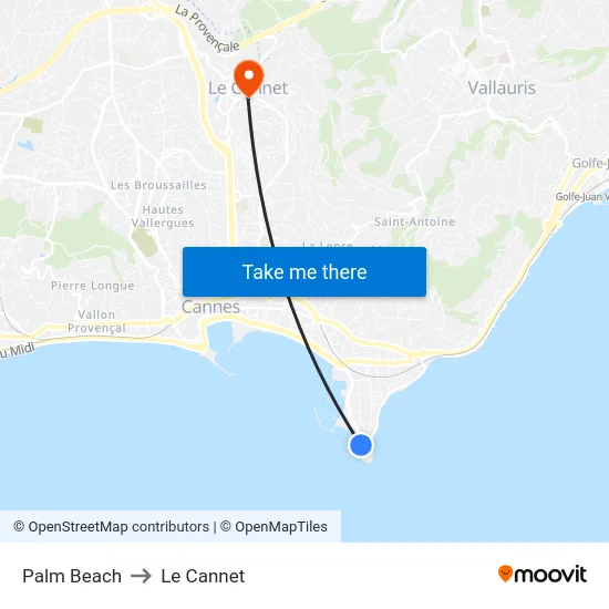 Palm Beach to Le Cannet map