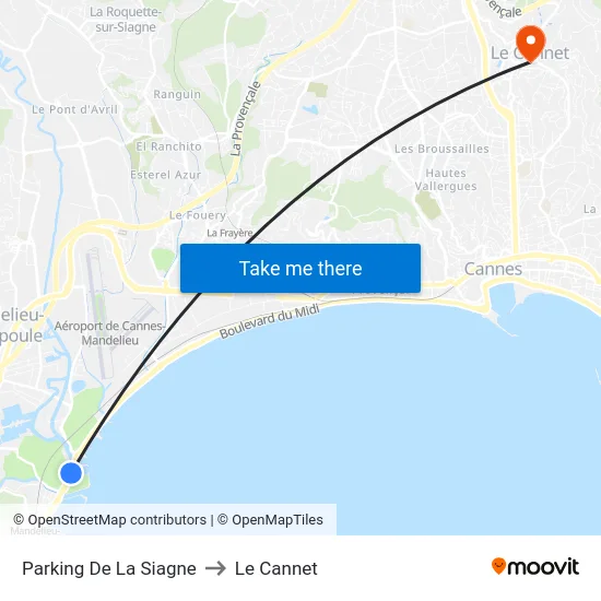 Parking De La Siagne to Le Cannet map