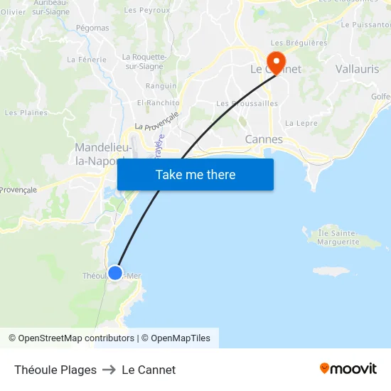 Théoule Plages to Le Cannet map