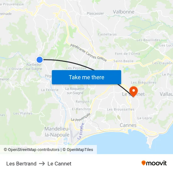 Les Bertrand to Le Cannet map