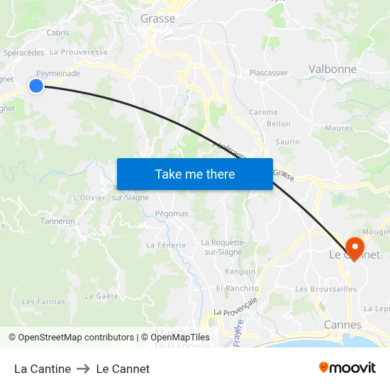 La Cantine to Le Cannet map