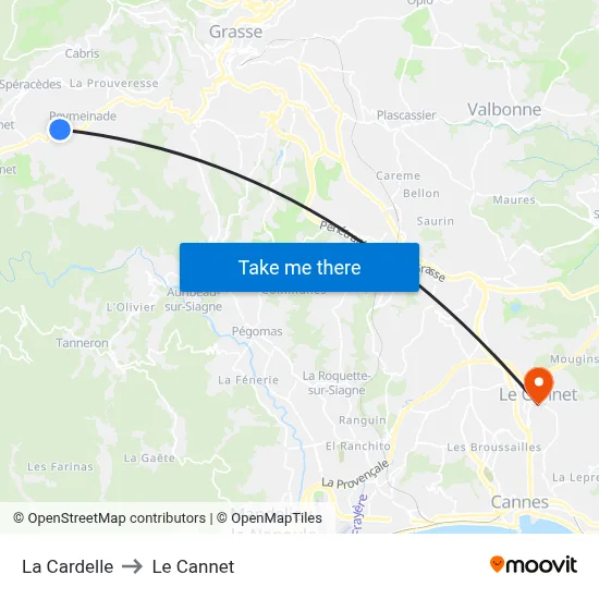 La Cardelle to Le Cannet map
