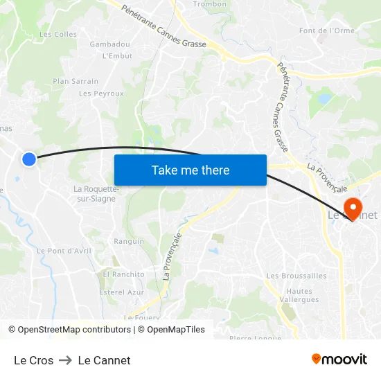 Le Cros to Le Cannet map