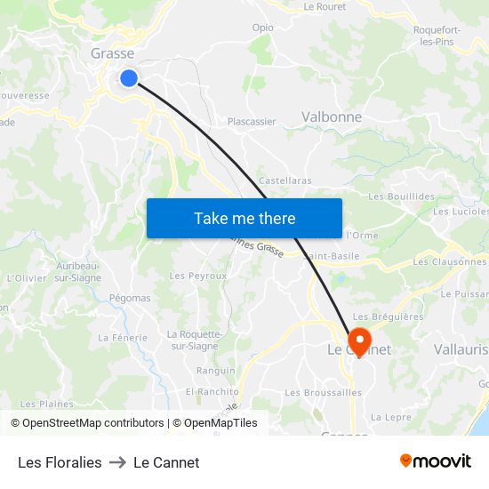Les Floralies to Le Cannet map