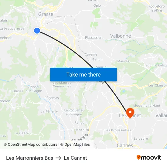 Les Marronniers Bas to Le Cannet map