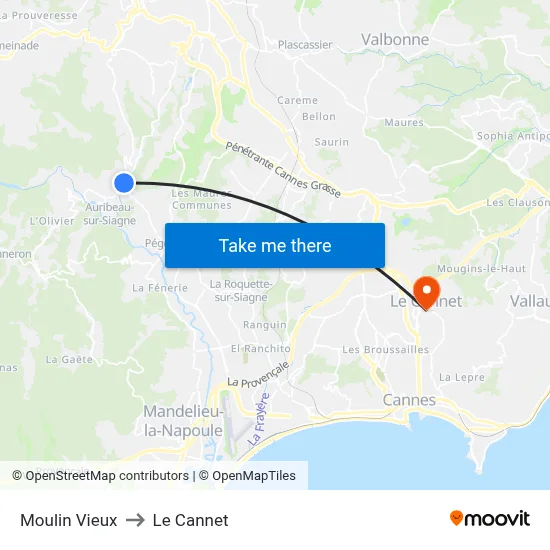 Moulin Vieux to Le Cannet map
