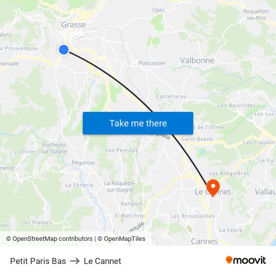 Petit Paris Bas to Le Cannet map