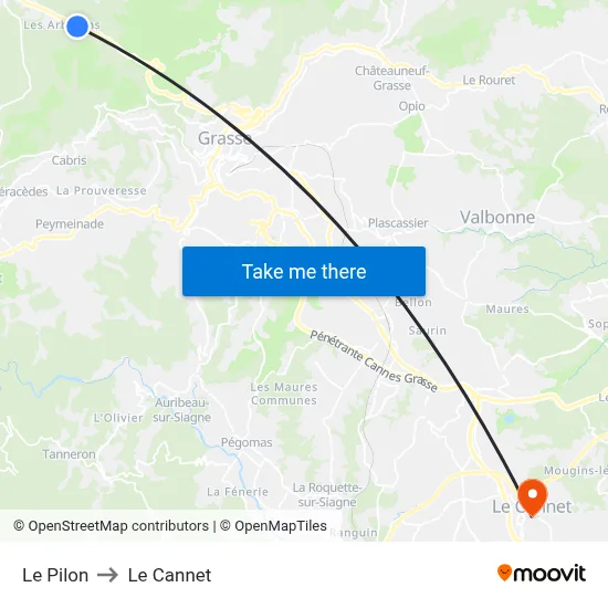 Le Pilon to Le Cannet map