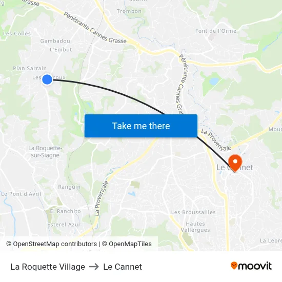 La Roquette Village to Le Cannet map