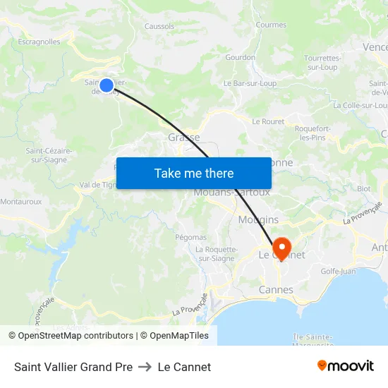 Saint Vallier Grand Pre to Le Cannet map