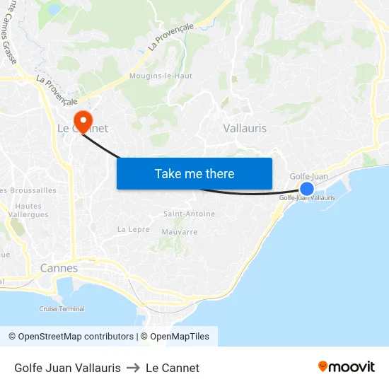 Golfe Juan Vallauris to Le Cannet map