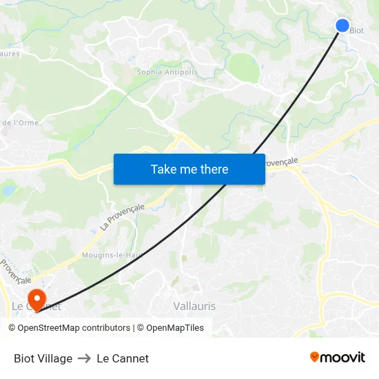 Biot Village to Le Cannet map